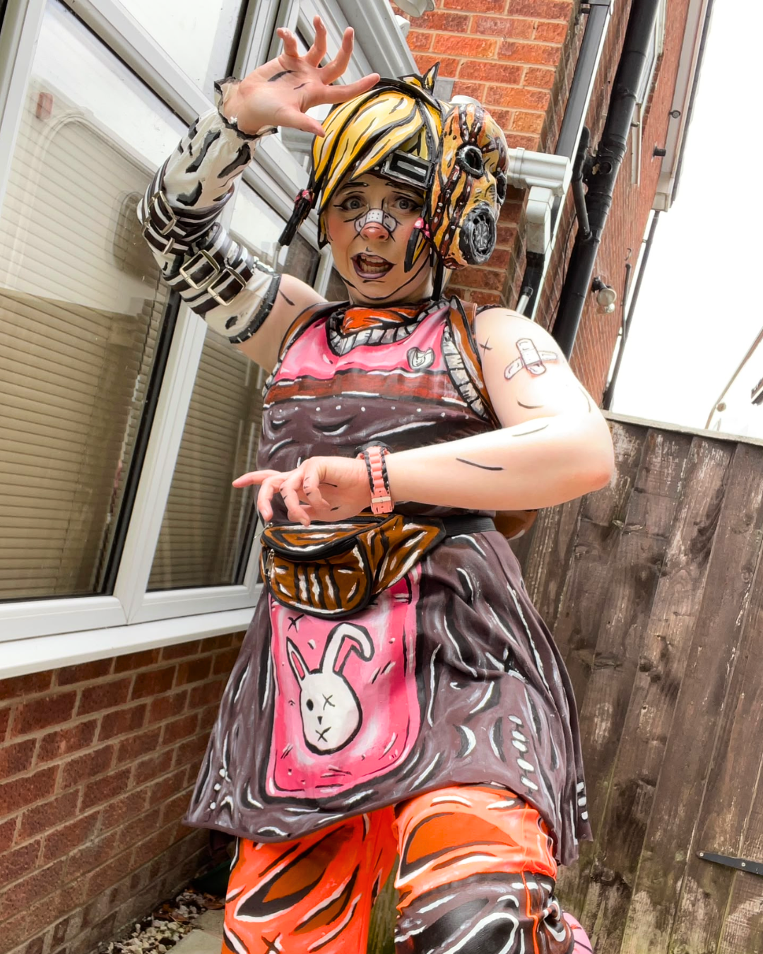Celshaded Tiny Tina cosplayer looking scared